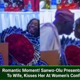 Romantic Moment! Sanwo-Olu Presents Flowers To Wife, Kisses Her At Women’s Conference